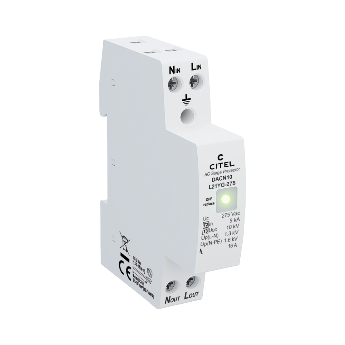Parafoudre AC Citel DACN10-L21YG-275 - 16A - photo produit