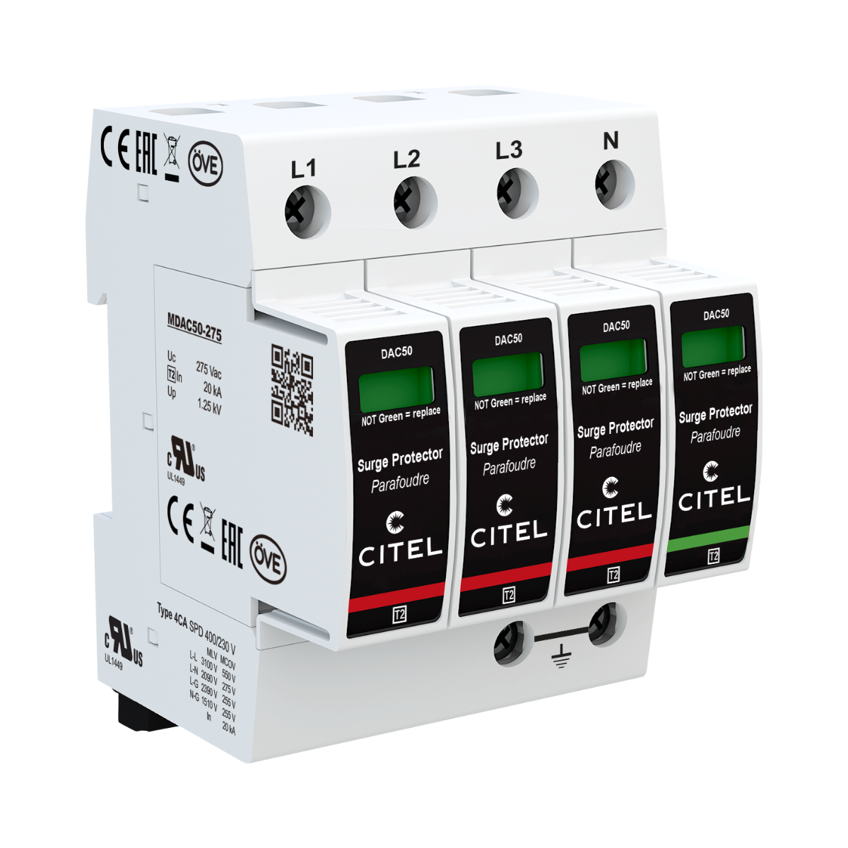 Parafoudre AC Citel DAC50S-31-275 - Type 2 - 3-Phases+N - photo produit