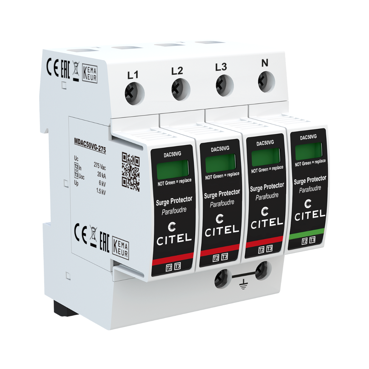 Parafoudre AC Citel DAC50VGS-31-275 - Type 2+3 - 3-Phases+N - photo produit
