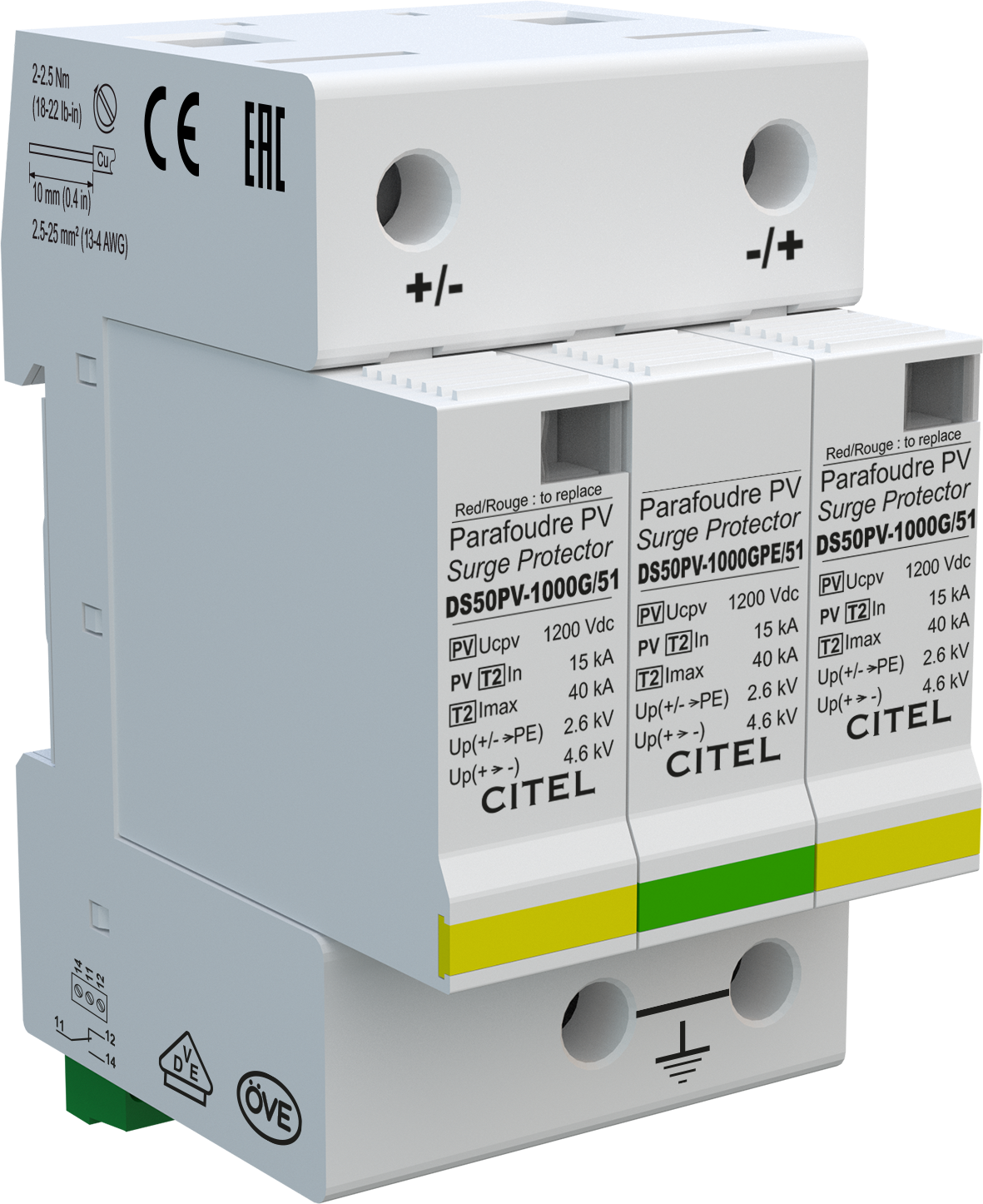 Citel DC Surge arrestor, Type 2 (DS50PVS-1000G/51) - photo produit