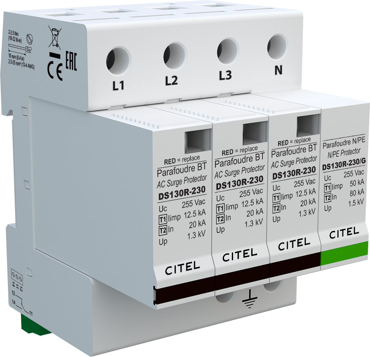 Citel AC Surge arrestor, Type 1+2 (DS134RS-230/G) - photo produit